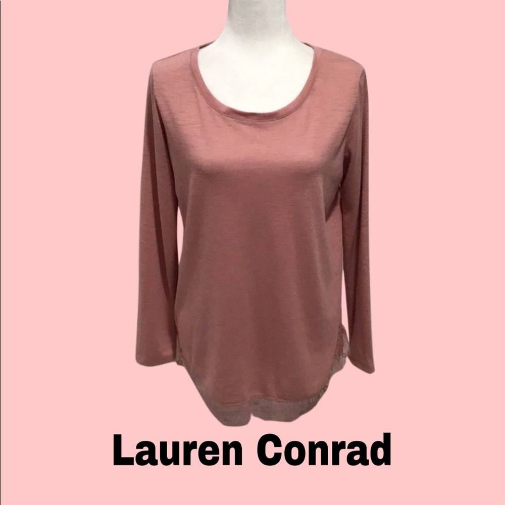 NWT Lauren Conrad Lace Edged Blouse, Ash Rose, Size Medium‎